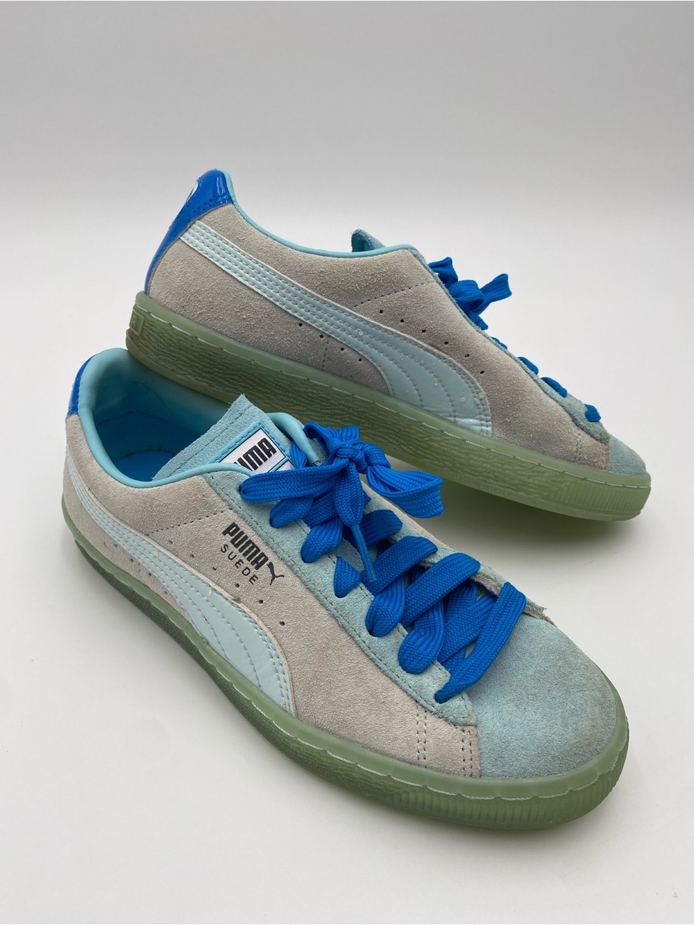 Puma Men's Suede Sneakers in Light Blue, Aqua, and Blue